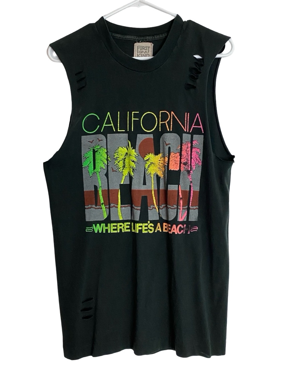Furst Of A Kind Tee Tshirt Tank Top Womens Size Medium Vintage Neon California